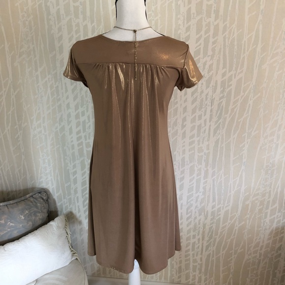 Sushiflower Gold Metallic Short Sleeve Slip Dress - Picture 8 of 14